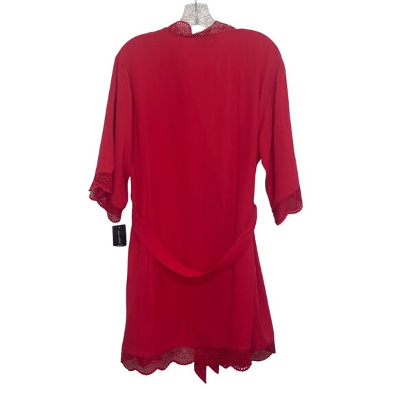 INC Intimates Short Robe Lace Trim Belt Womans Small Red New Sleepwear Silky - Picture 2 of 12